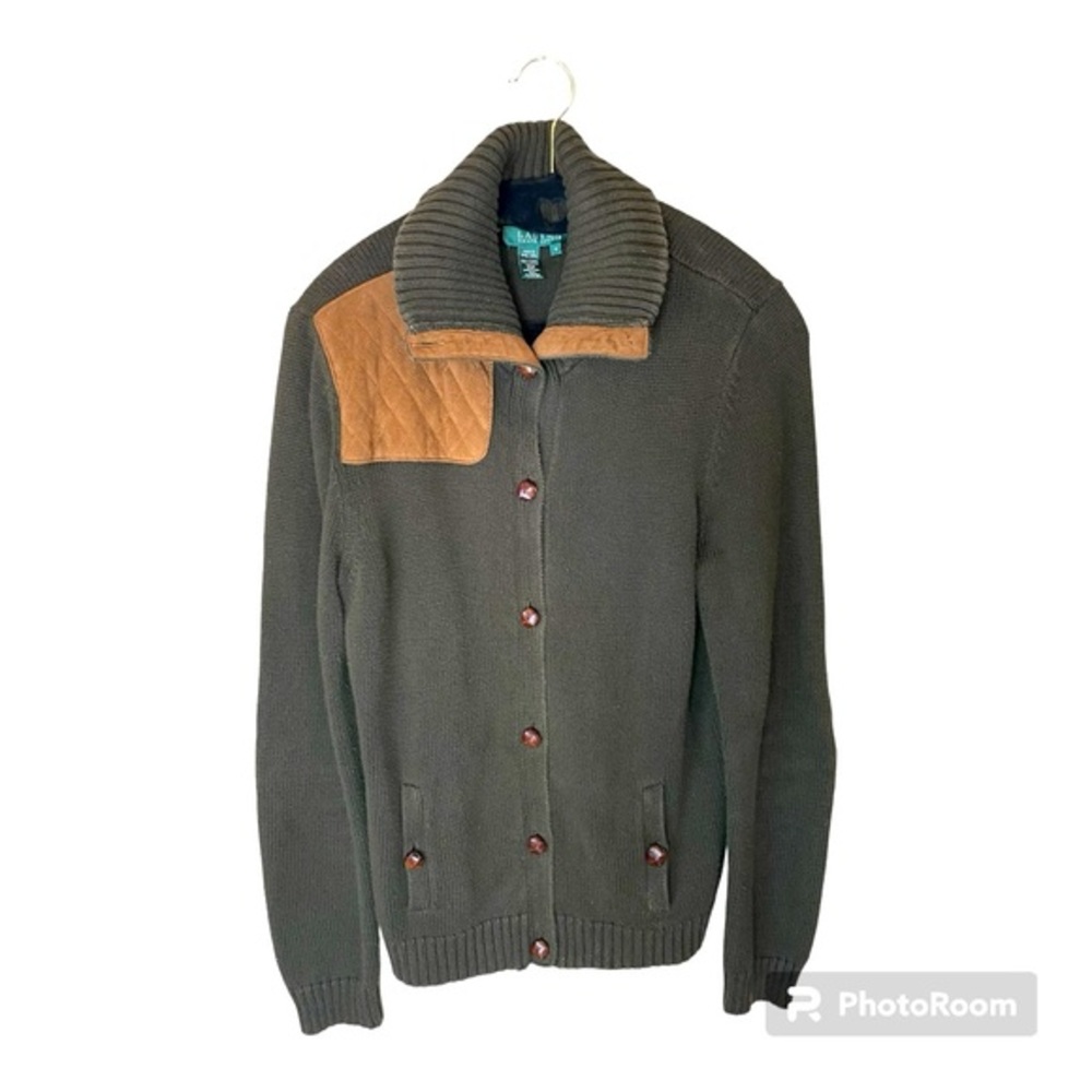 Lauren Ralph Lauren Sweater Oxford Patch Button Down Cardigan Vintage‎ Medium